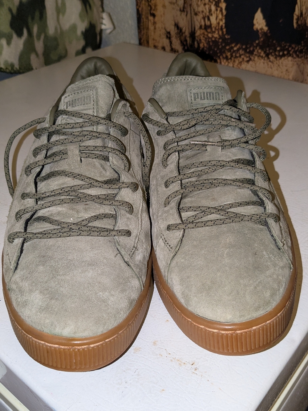 Puma Basket Suede Men's Sneakers in Olive Green with Gum Sole - Picture 2 of 6